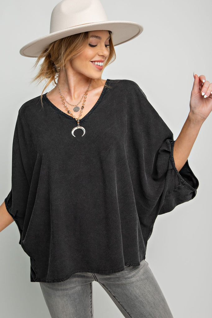 Minnie Mineral Washed Chasslis 3/4 Sleeve V Neck Top - Be You Boutique