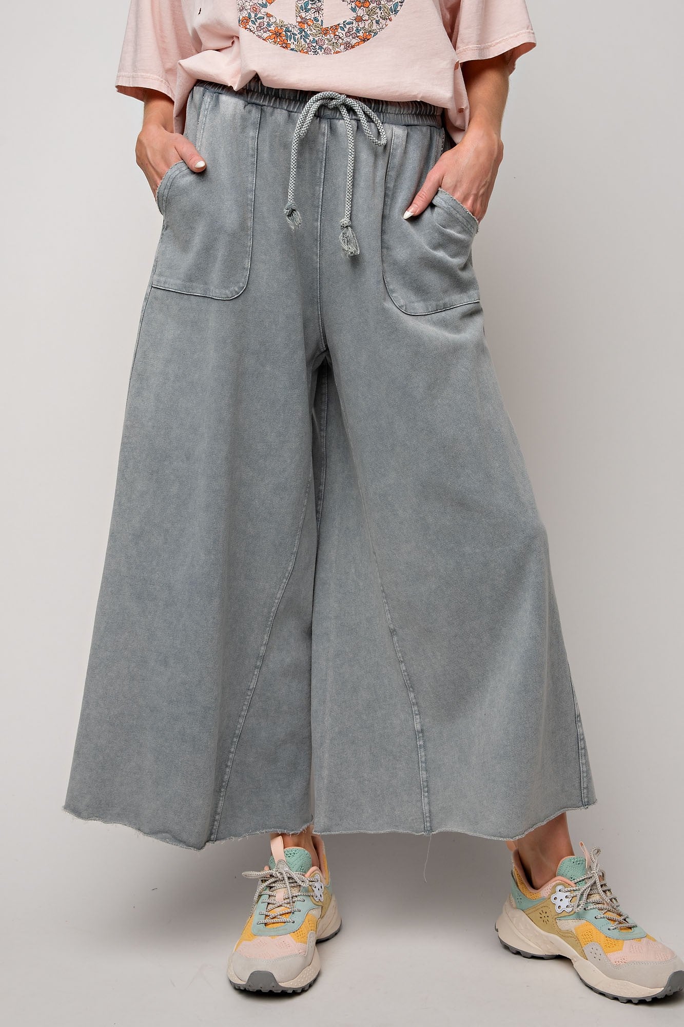 Rachel Washed Terry Knit Wide Leg Pant Bottom - Be You Boutique