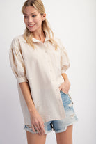 Isabella Short Sleeve Striped Button Down Oversized Top - Be You Boutique