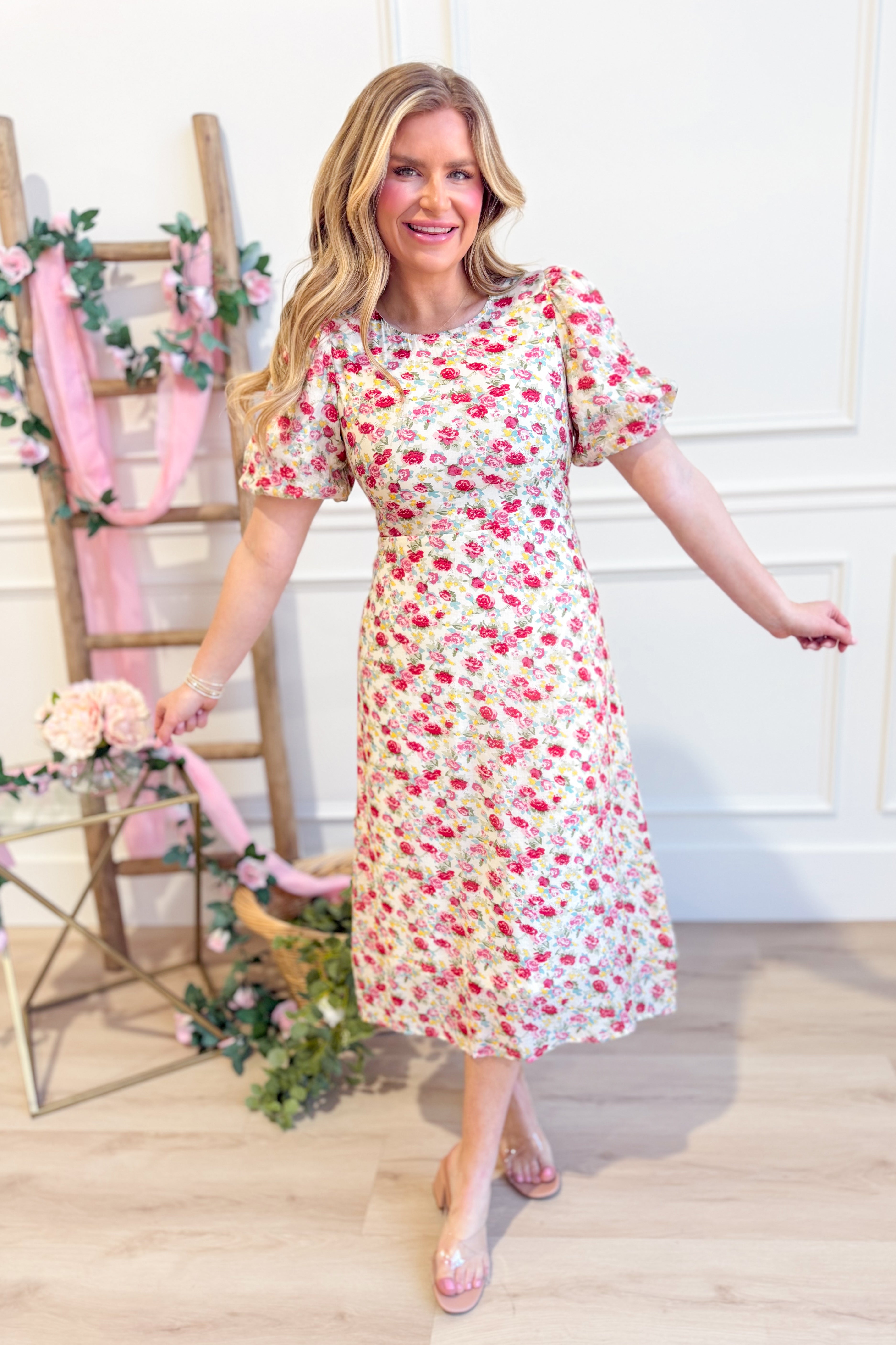 Wilma Floral Printed Puff Sleeve Dress - Be You Boutique