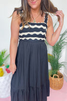 Laura Wavy Trim Detailed Sleeveless Dress - Be You Boutique