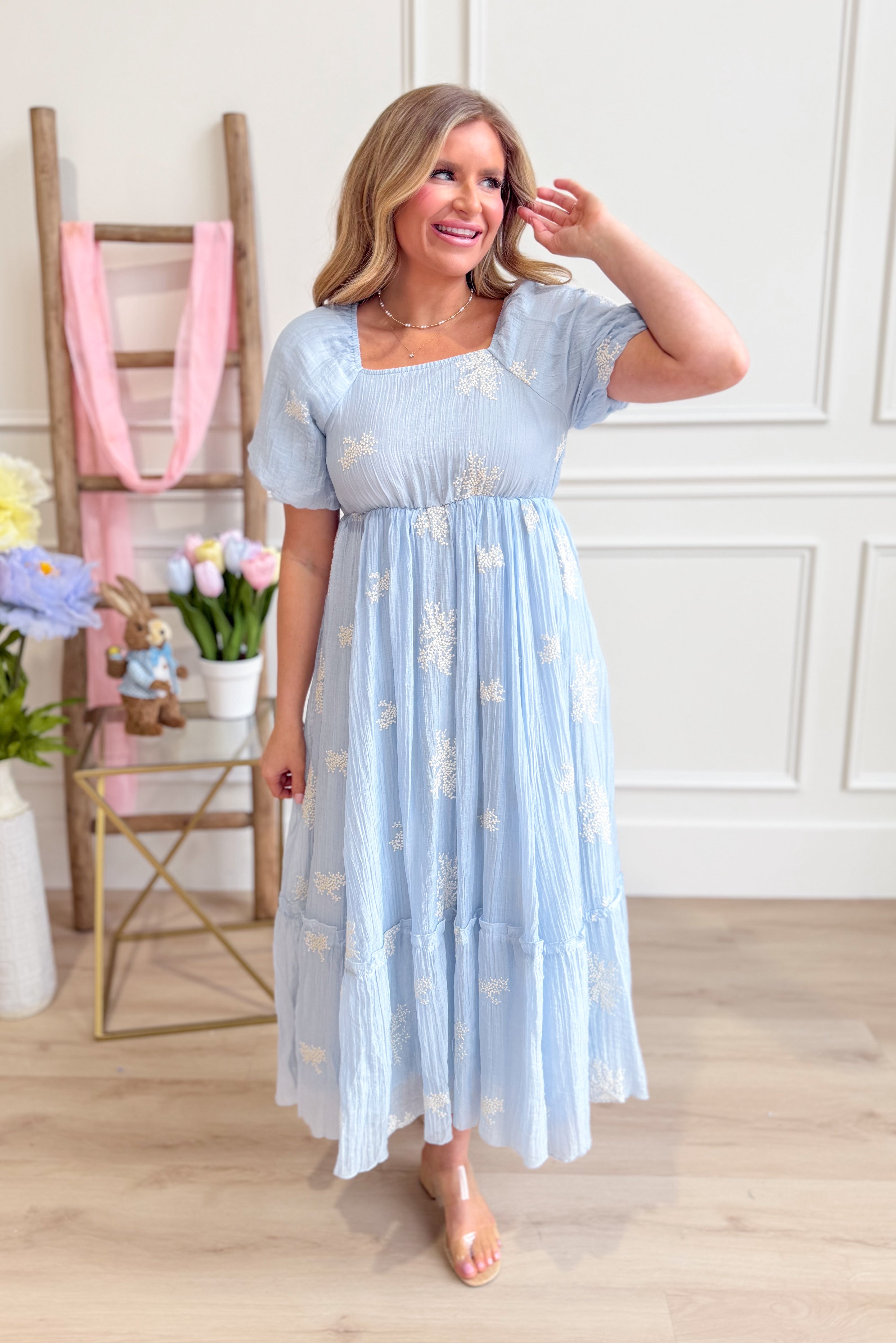 Whitney Embroidered Square Neck Bubble Dress - Be You Boutique