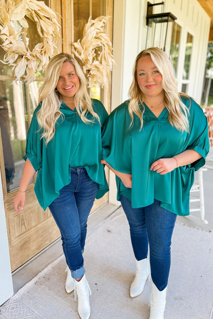 Danbury 1/2 Sleeve Satin Front Placet Top - Be You Boutique