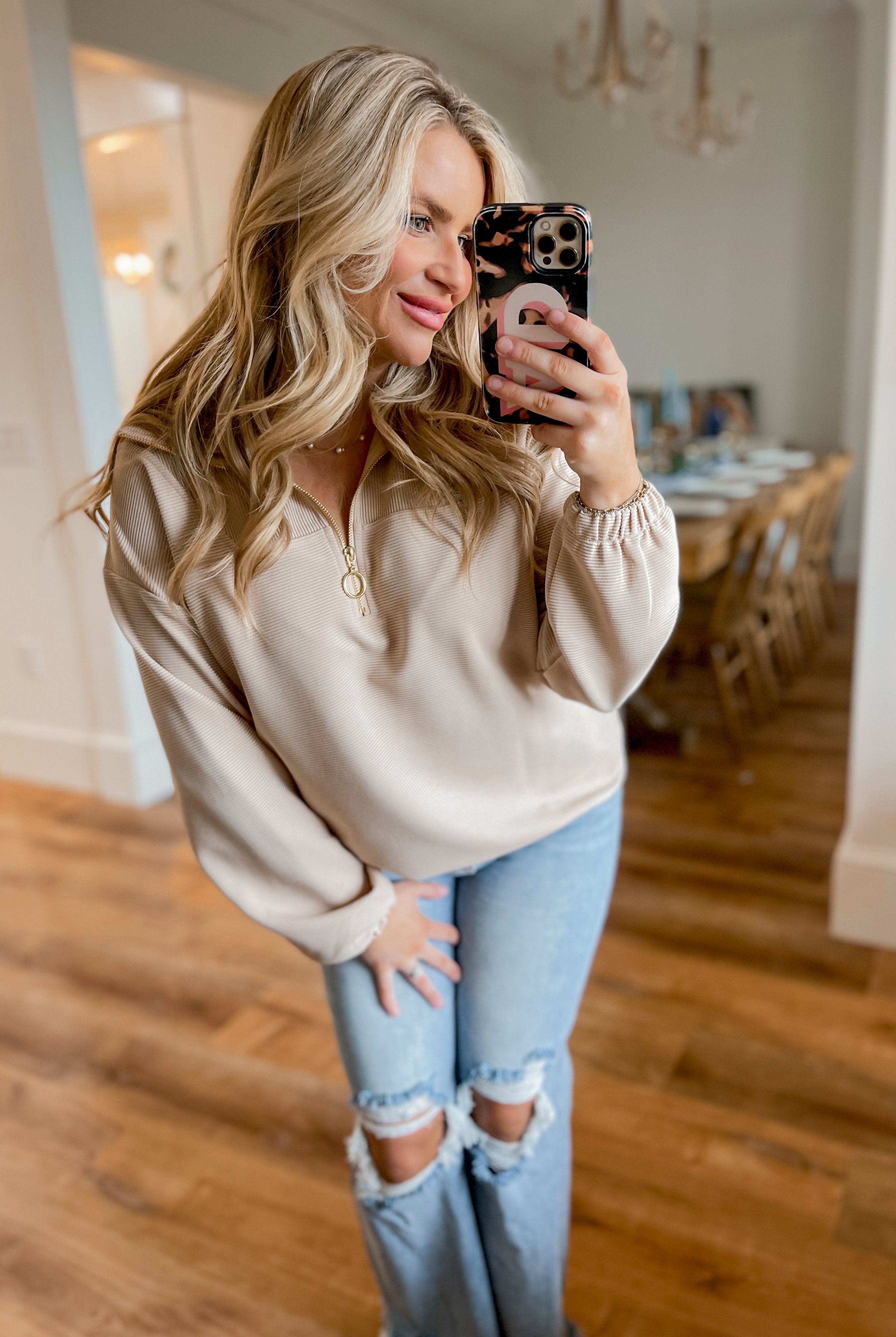 Levi Ribbed Long Sleeve Quarter Zip Pullover Top - Be You Boutique