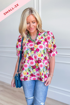 Kenzie Floral Print Split Neck Top - Be You Boutique