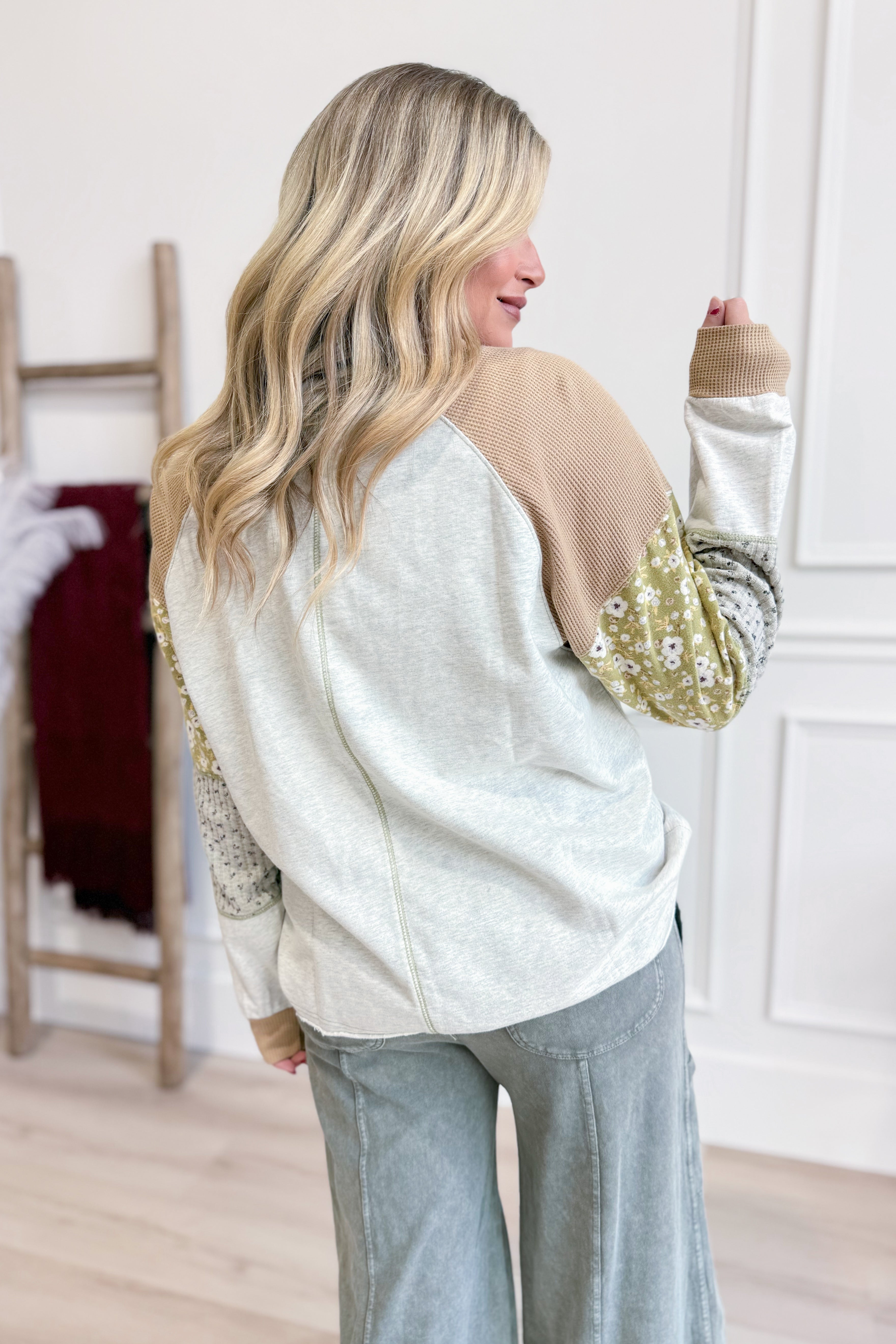 Emily Multi Patchwork Sleeve Pullover Top - Be You Boutique