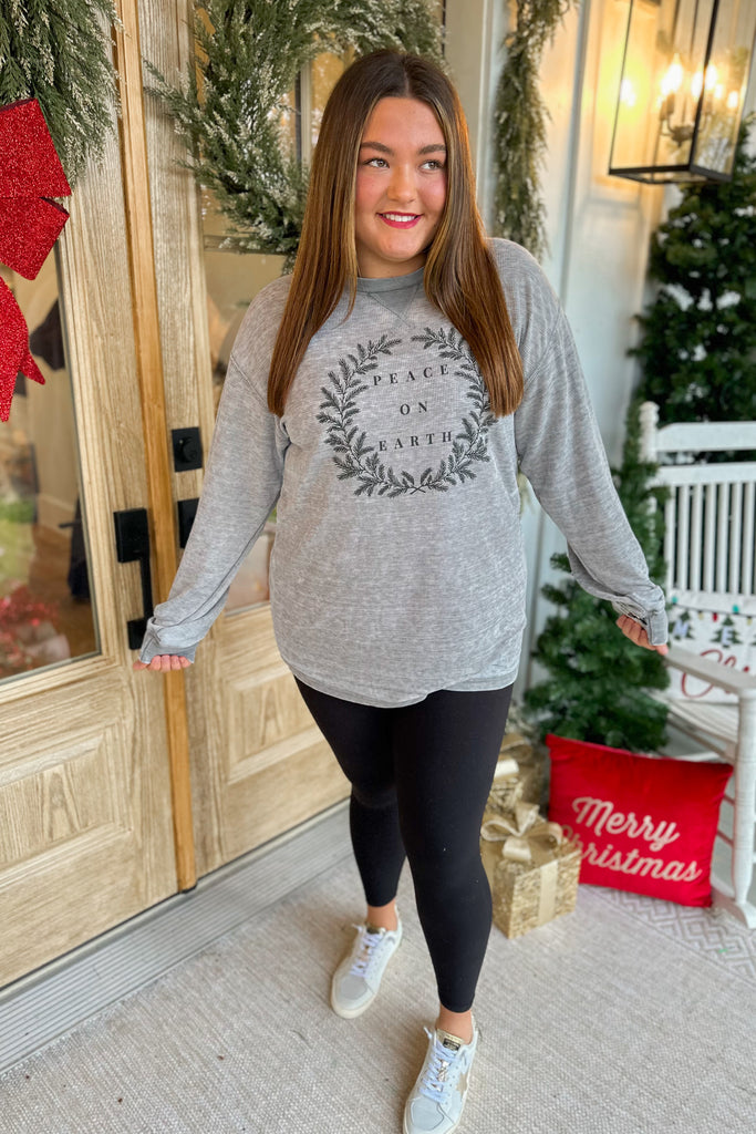 Peace On Earth Lightweight Acid Wash Long Sleeve Thermal Top - Be You Boutique