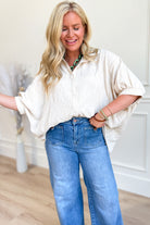 Mannie Jacquard Textured Leaf Print Blouse - Be You Boutique