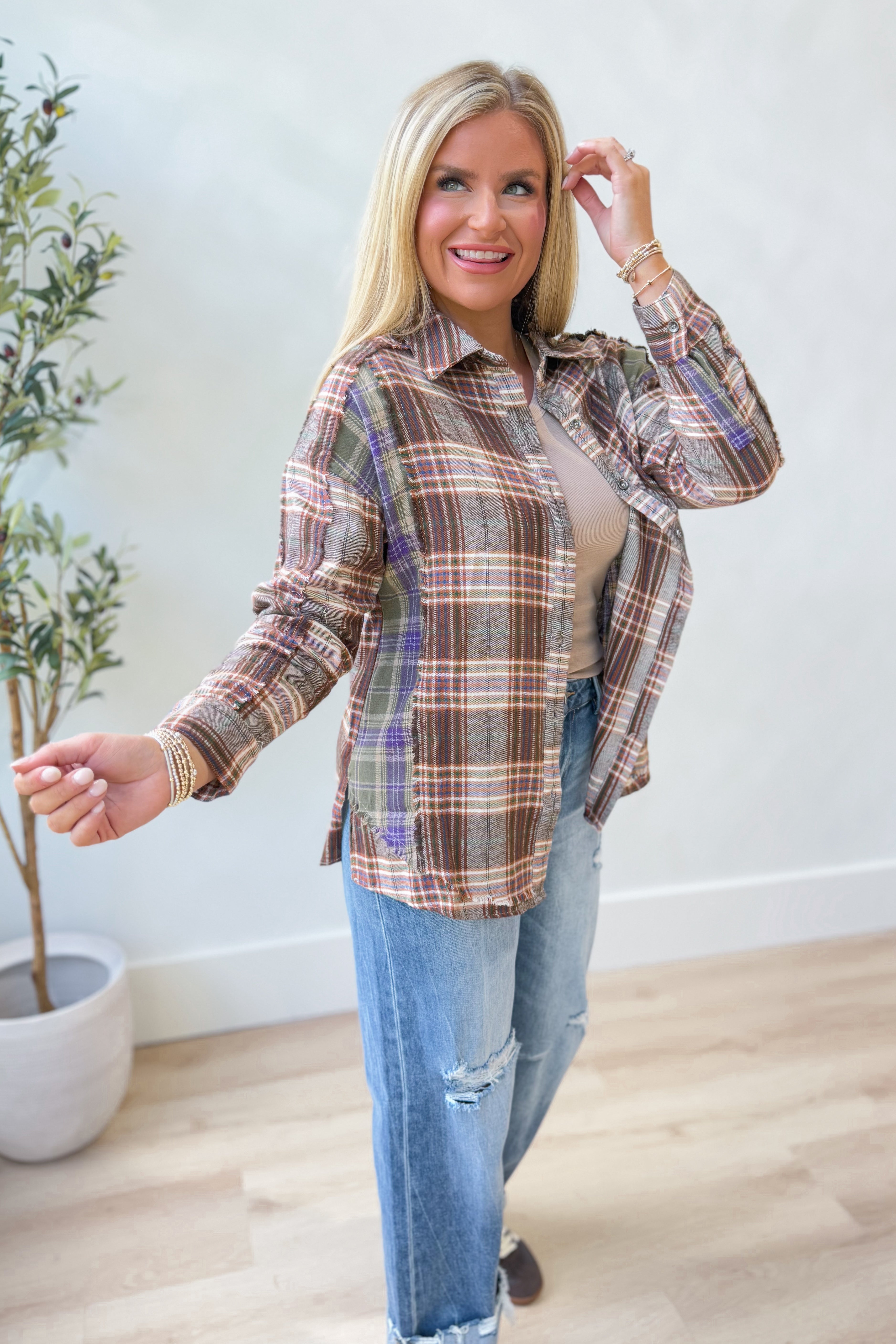 Simpson Plaid Button Down Flannel - Be You Boutique