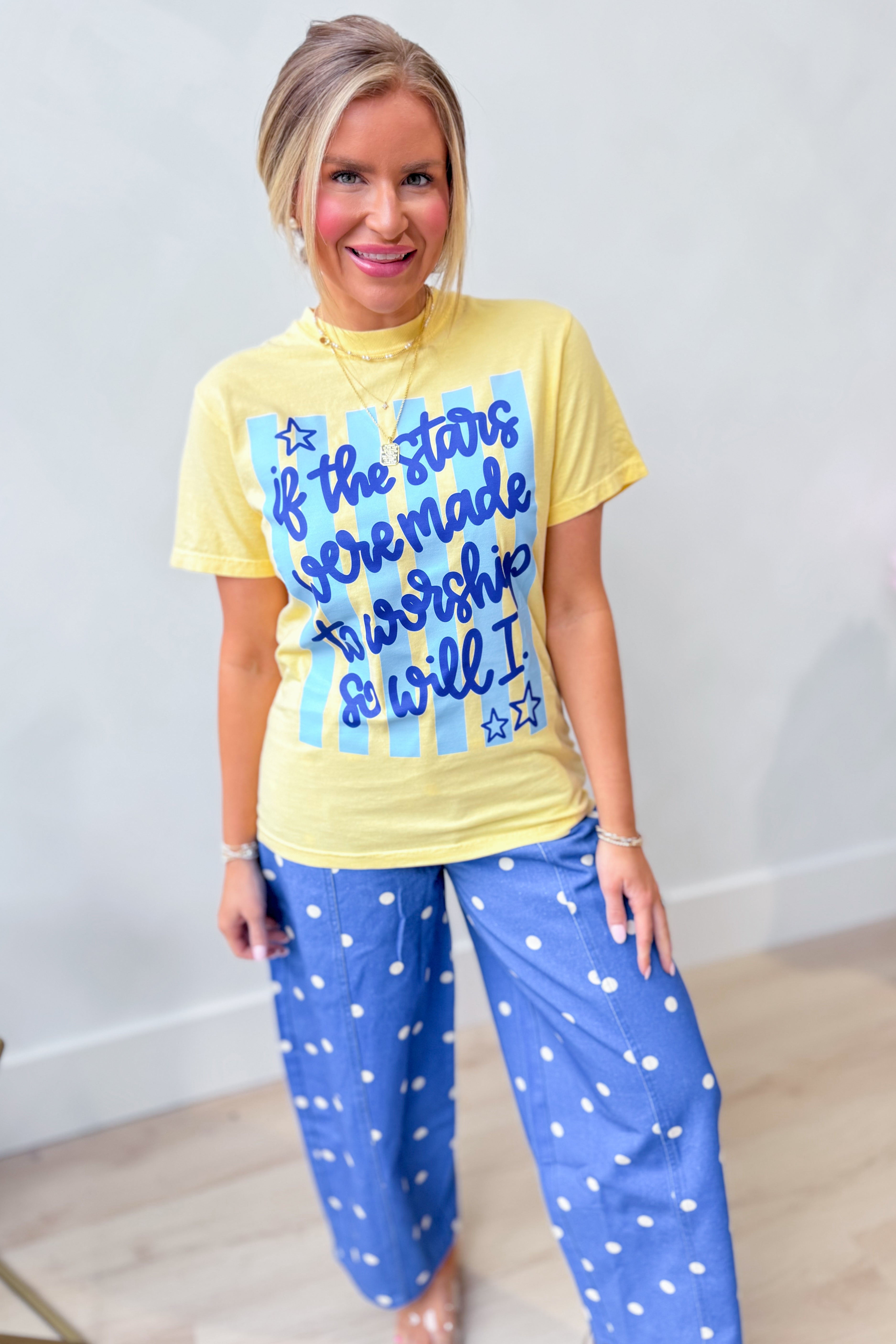 Black graphic T-shirt by DASH FORWARD featuring a "Stars Were Made To Worship" design, casual fit, and bold lettering.