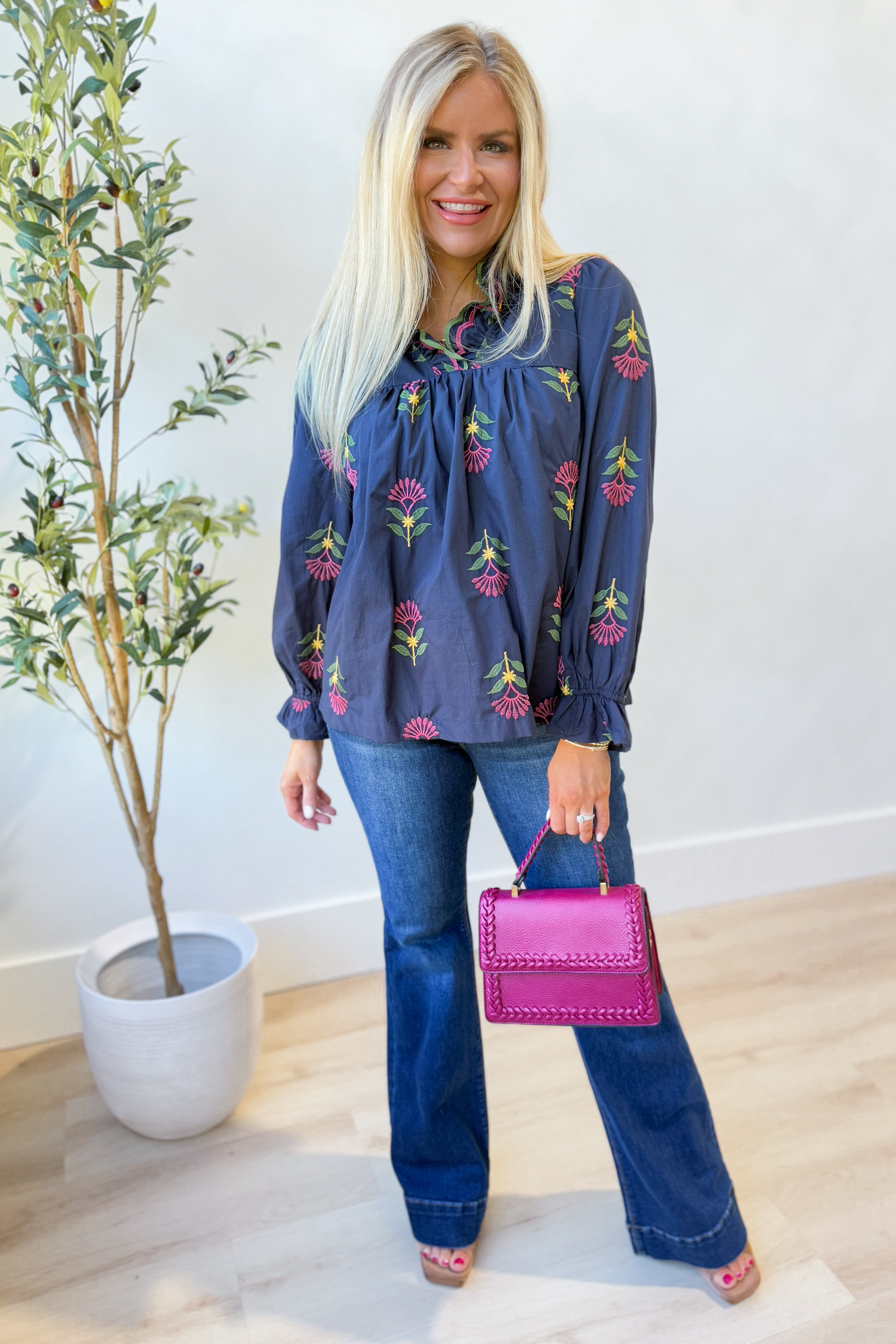 Tori Floral Scallop Trim Top - Be You Boutique