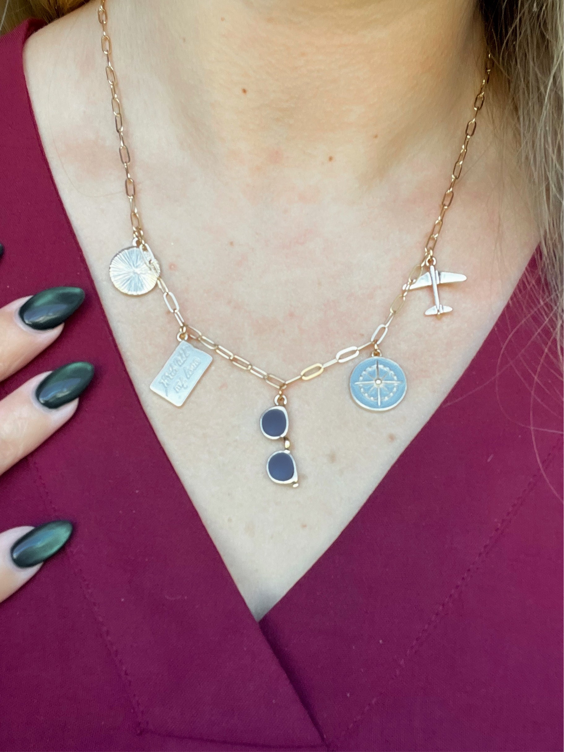 Travel Pendant Necklace Charm Necklace Gold