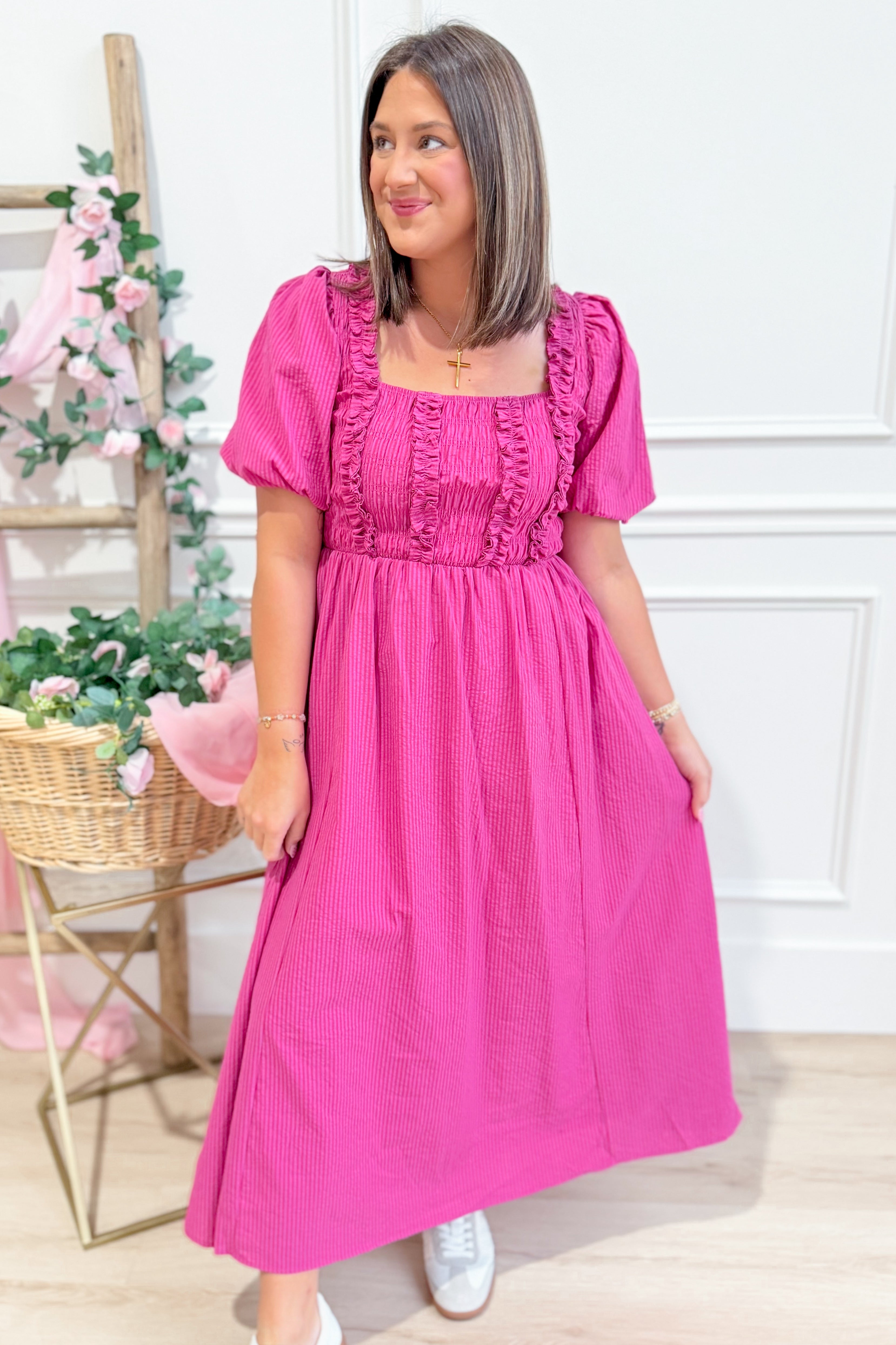 Lisa Striped Smocked Bubble Sleeve Maxi - Be You Boutique