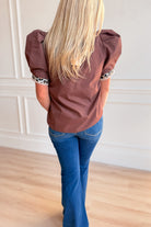 Lori Leopard Trim Puff Sleeve Top - Be You Boutique