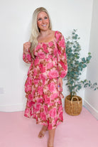 Linda Jacquard Chiffon Rose Printed Tiered Maxi Dress - Be You Boutique