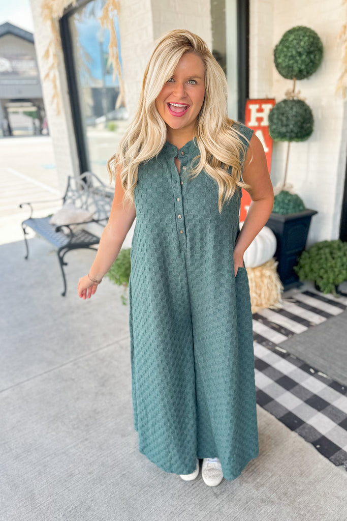 Connor Wide Leg Chess Board Textured Brushed Jumpsuit - Be You Boutique