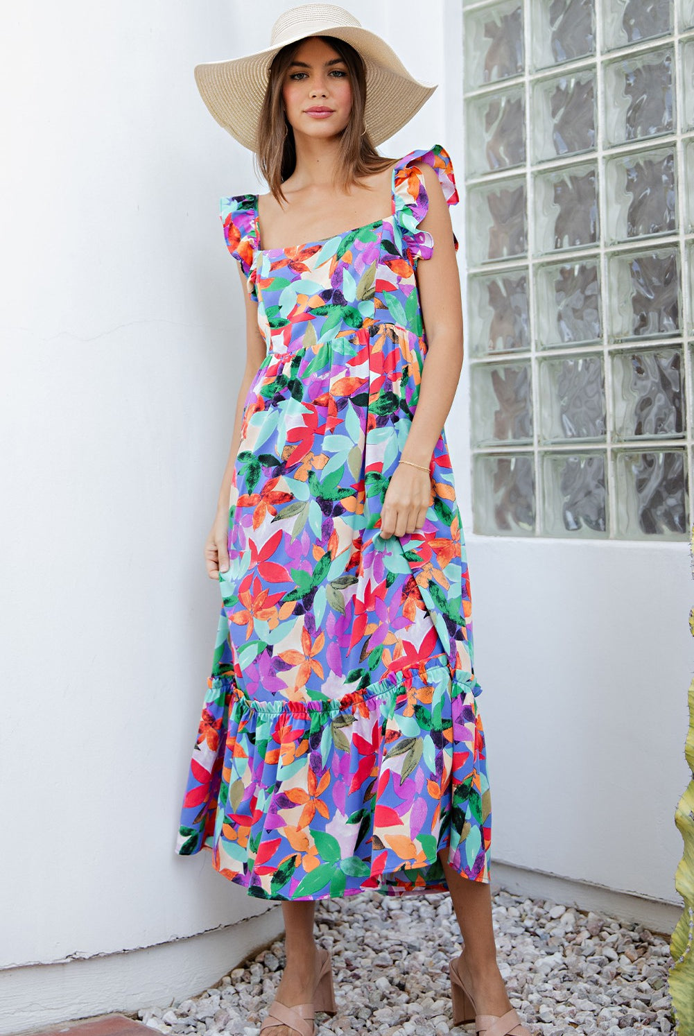 SPRING2024 Beulah Floral Print Square Neck Midi Dress - Be You Boutique