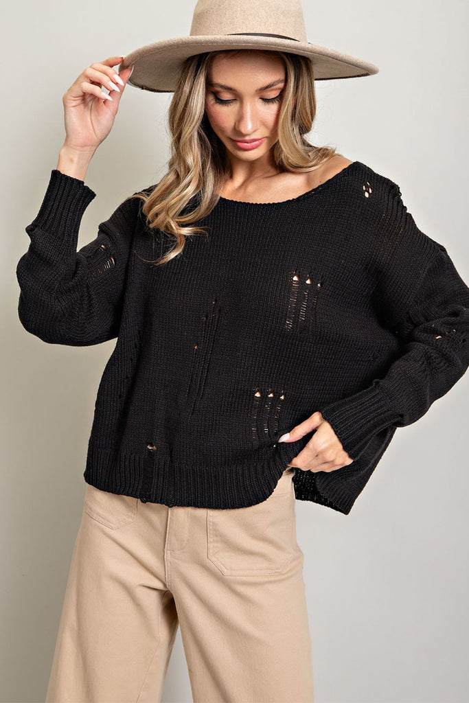 Ayden Distressed Loose Fit Long Sleeve Top - Be You Boutique