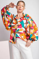 SPRING 2024 Bob Geometric Print Blouse Top - Be You Boutique