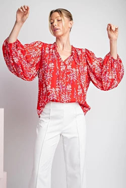 SPRING 2024 Fiona Floral Print Bubble Sleeve Blouse Top - Be You Boutique