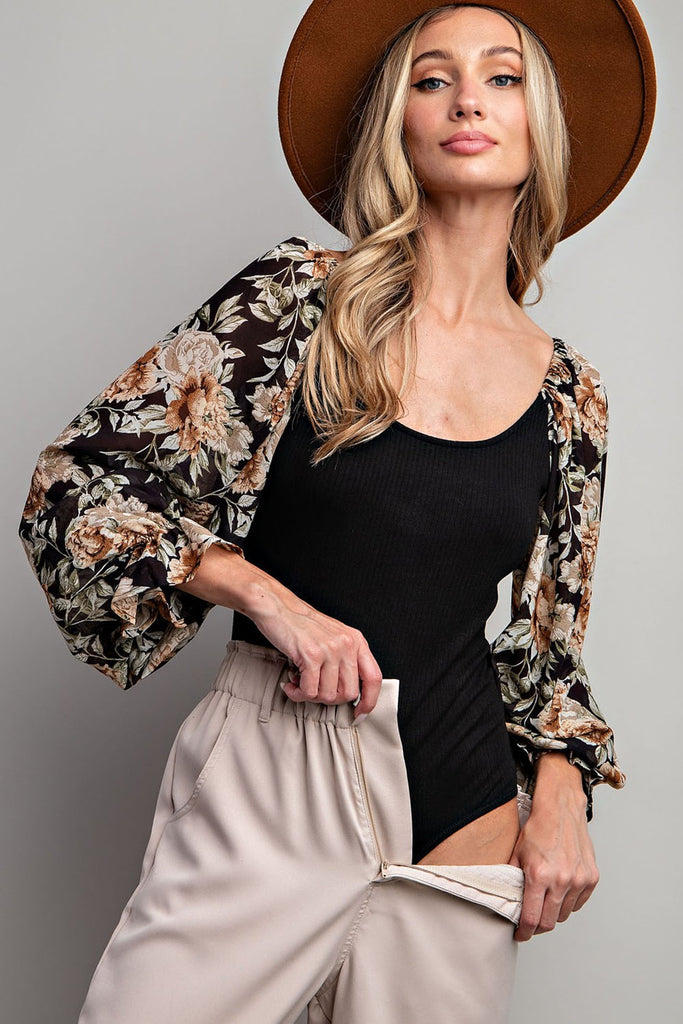 Silas Open Back Floral Bubble Sleeve Bodysuit - Be You Boutique