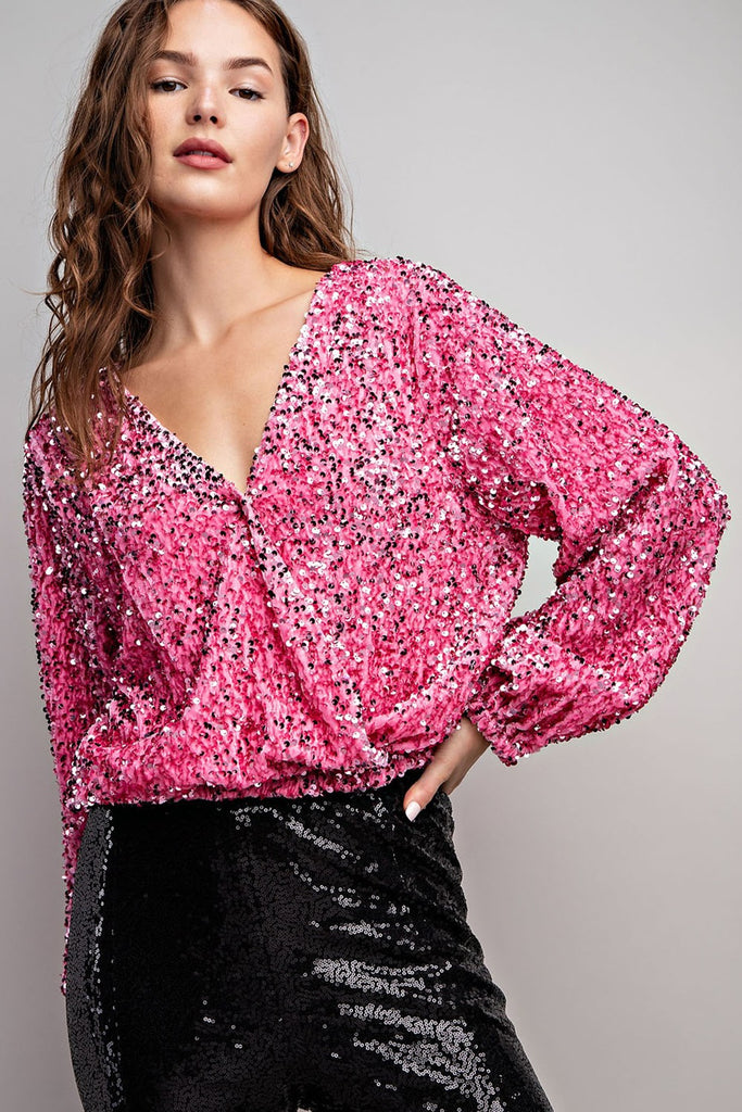 Emmanuel Velvet Sequin Wrap Blouse Top - Be You Boutique