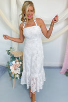 Kinlee Flower Trim Halter Tie Lace Midi Dress - Be You Boutique