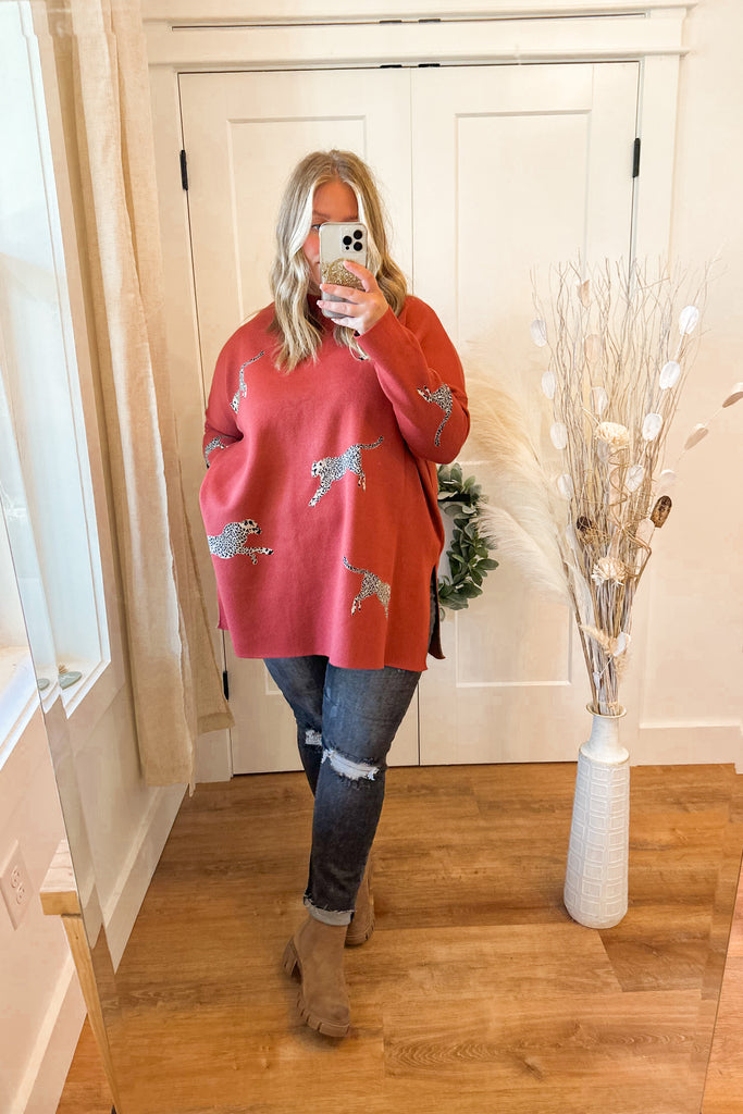 Lola Mock Neck Long Sleeve Animal Print Sweater - Be You Boutique