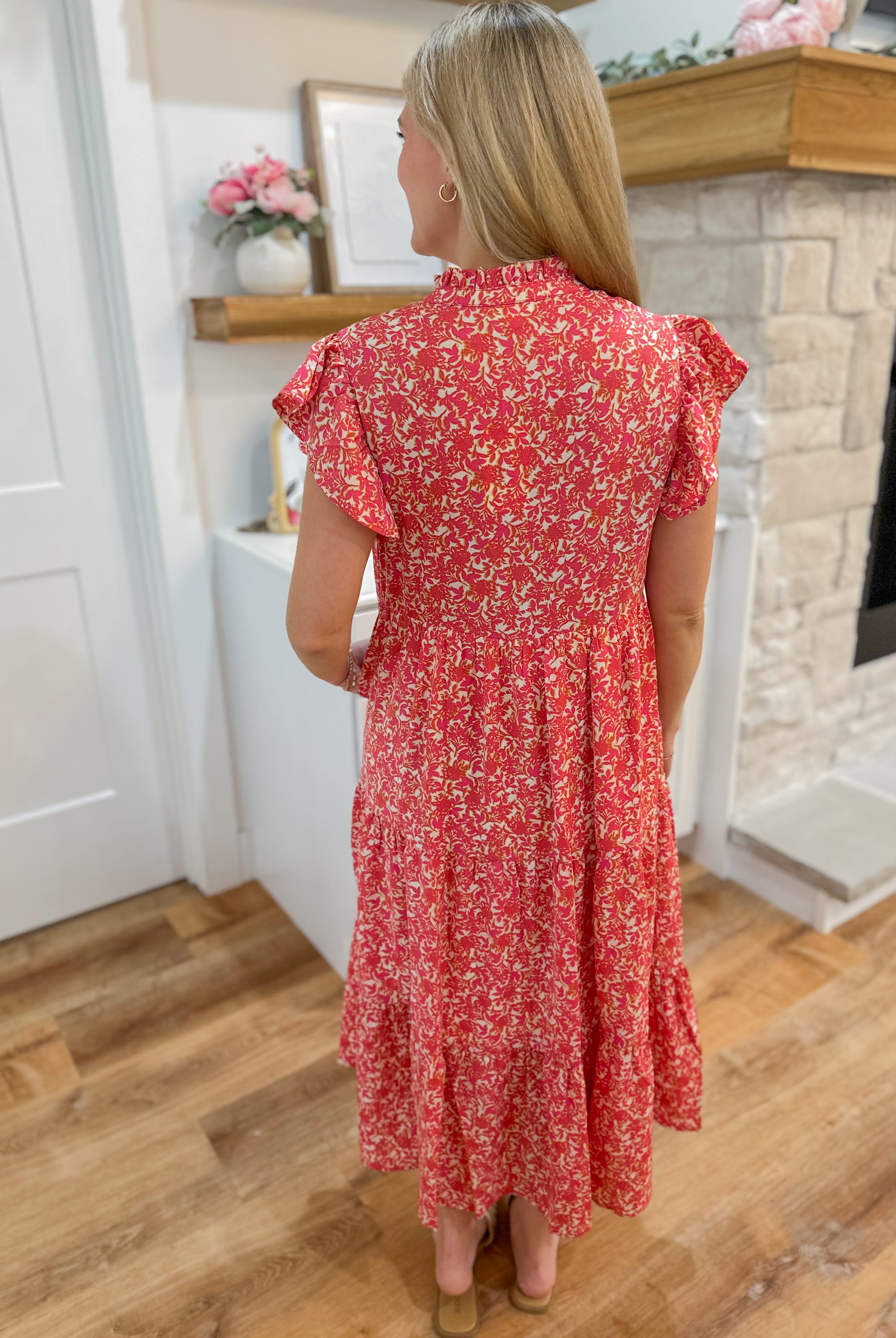 Elsie Floral Print Ruffle Sleeve Midi Dress - Be You Boutique