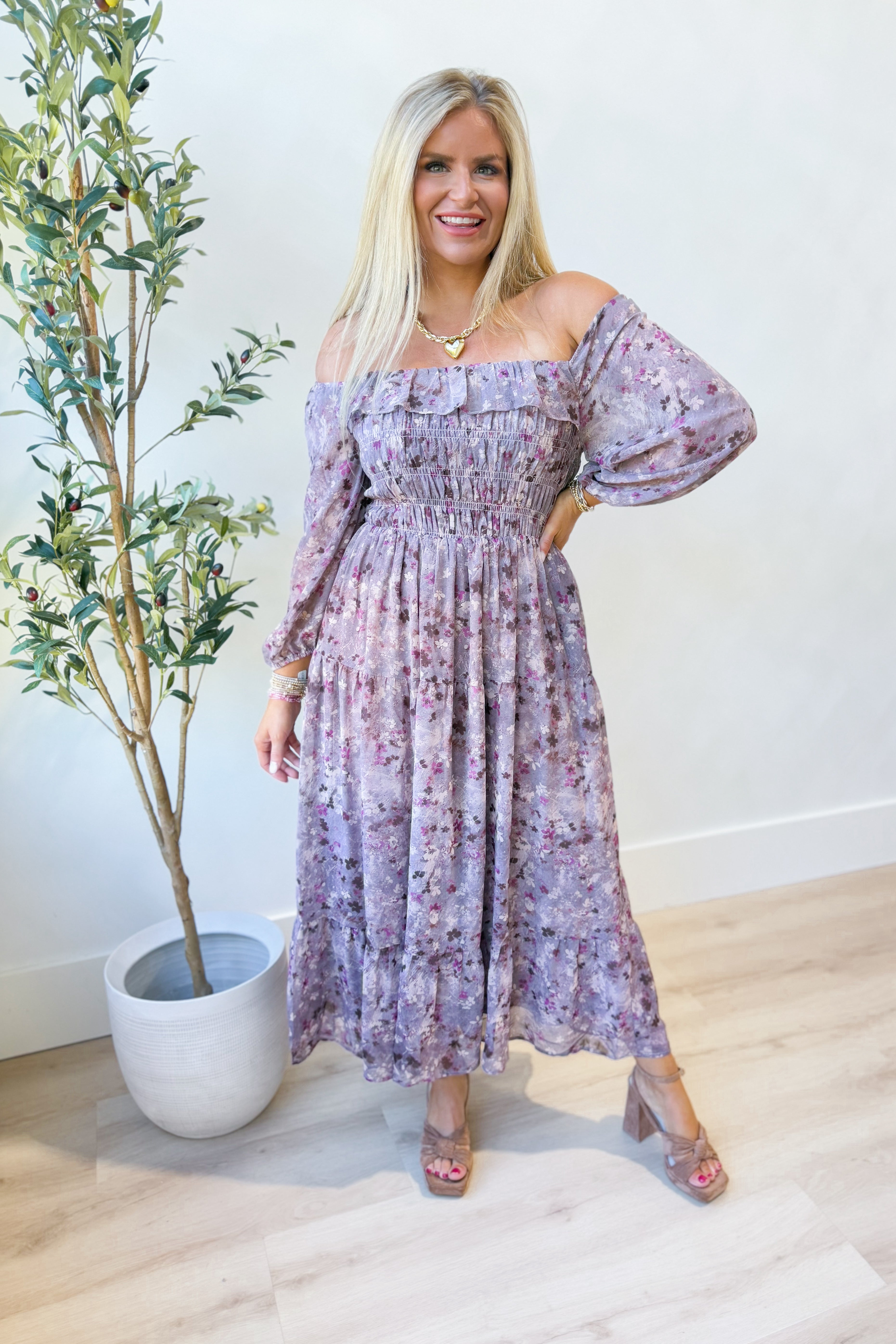 Scarlett Floral Smocked Midi Dress - Be You Boutique