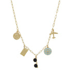 Charm Necklace ~ Gold "Travel" Sunglasses / Airplane Charm Necklace - Be You Boutique