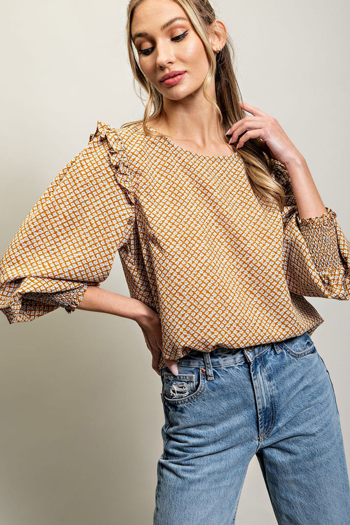 Landon Smocked Long Sleeve Blouse Top - Be You Boutique