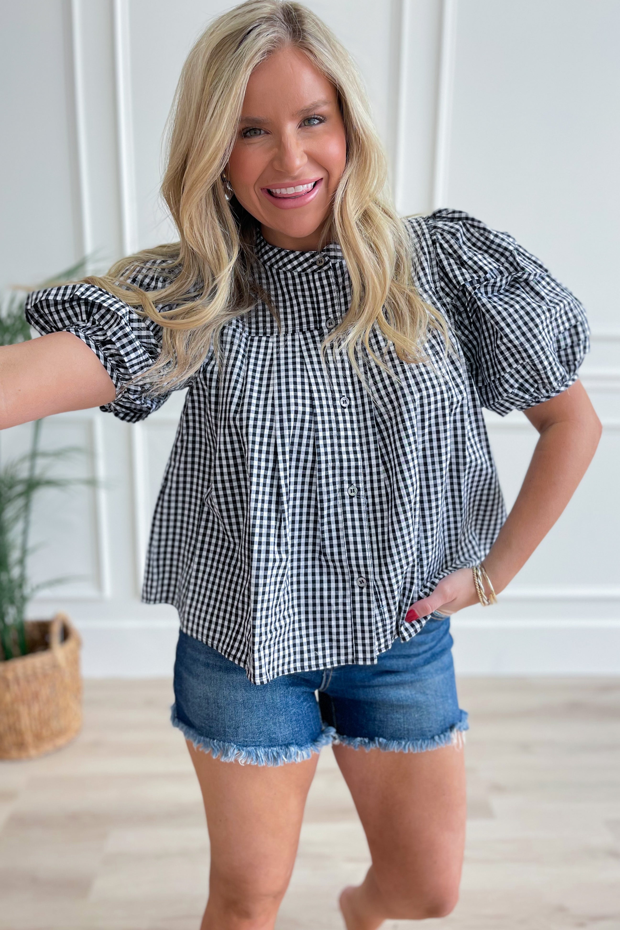 Sabrina Gingham Puff Sleeve Top - Be You Boutique