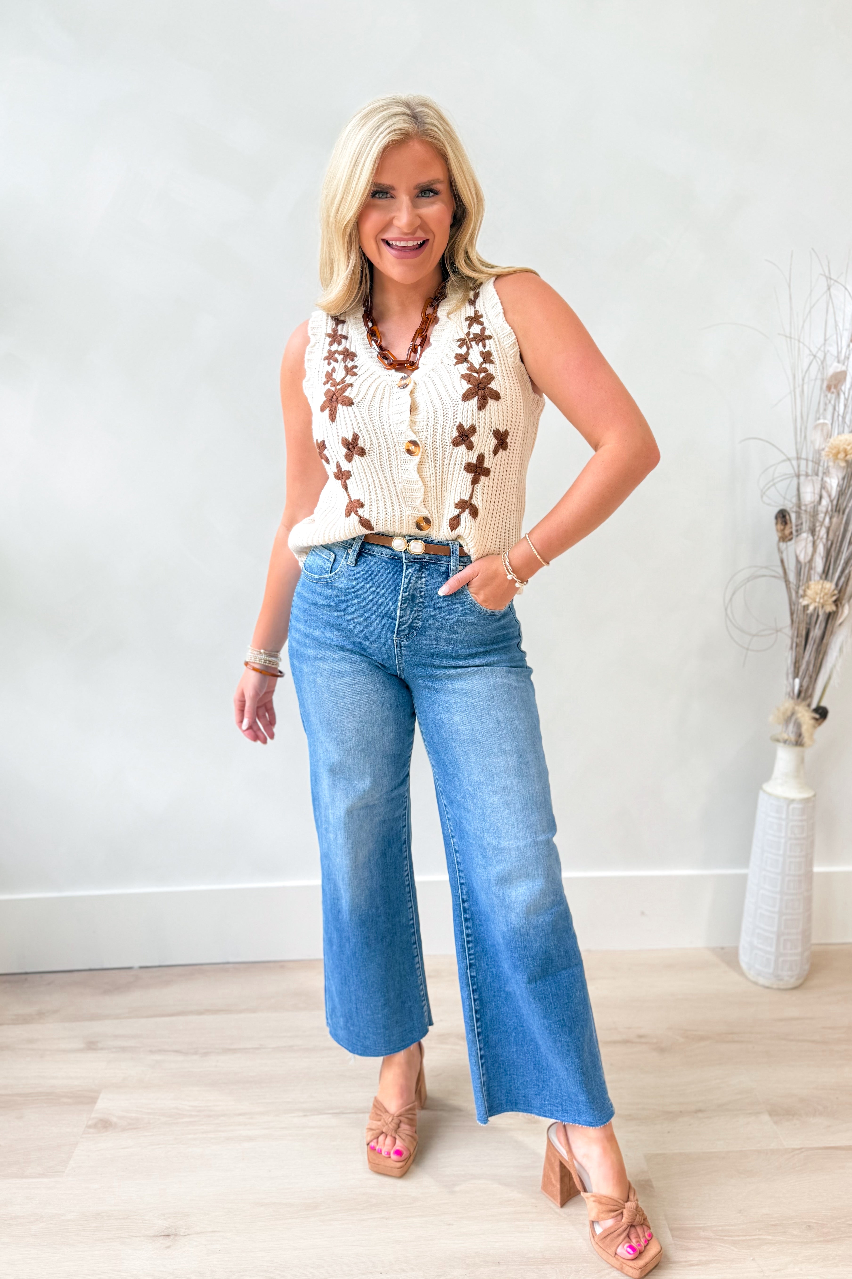 Linda Flower Knit Sweater Vest - Be You Boutique