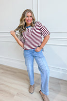 Ryan burgundy color block casual top by BLU PEPPER, featuring a stylish design and comfortable fit, shown in the image.