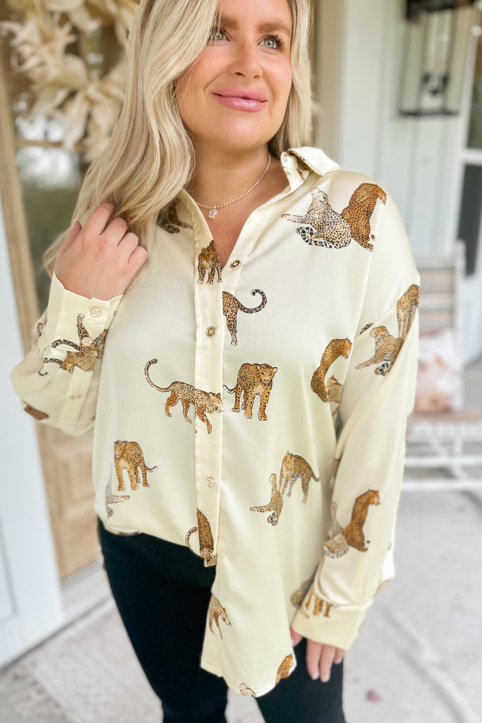 Mateo Animal Print Button Up Long Sleeve Blouse Top - Be You Boutique