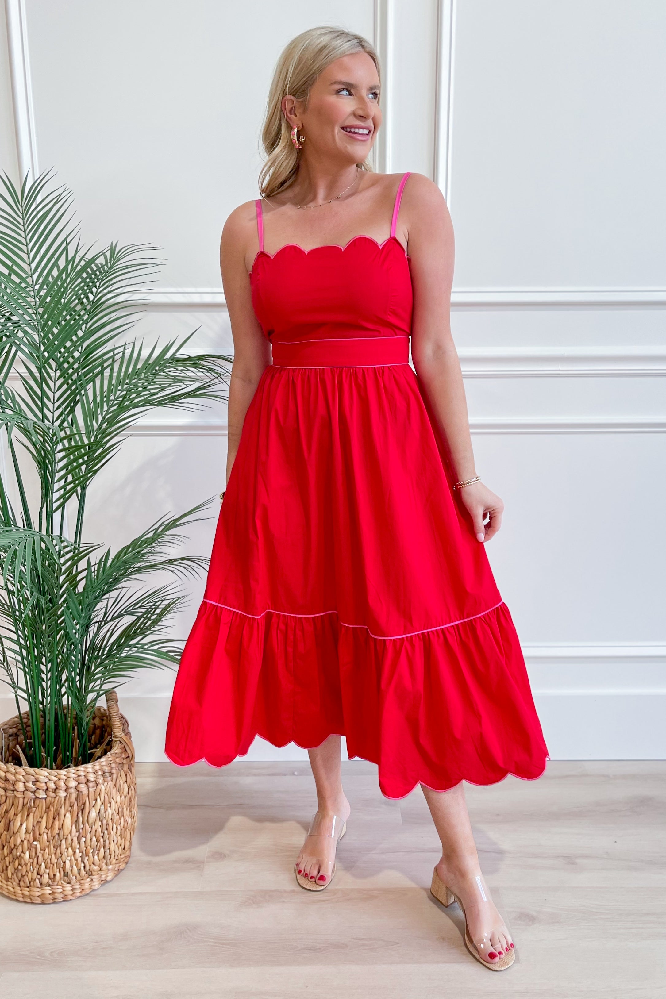 Cori Scallop Trim Midi Dress - Be You Boutique