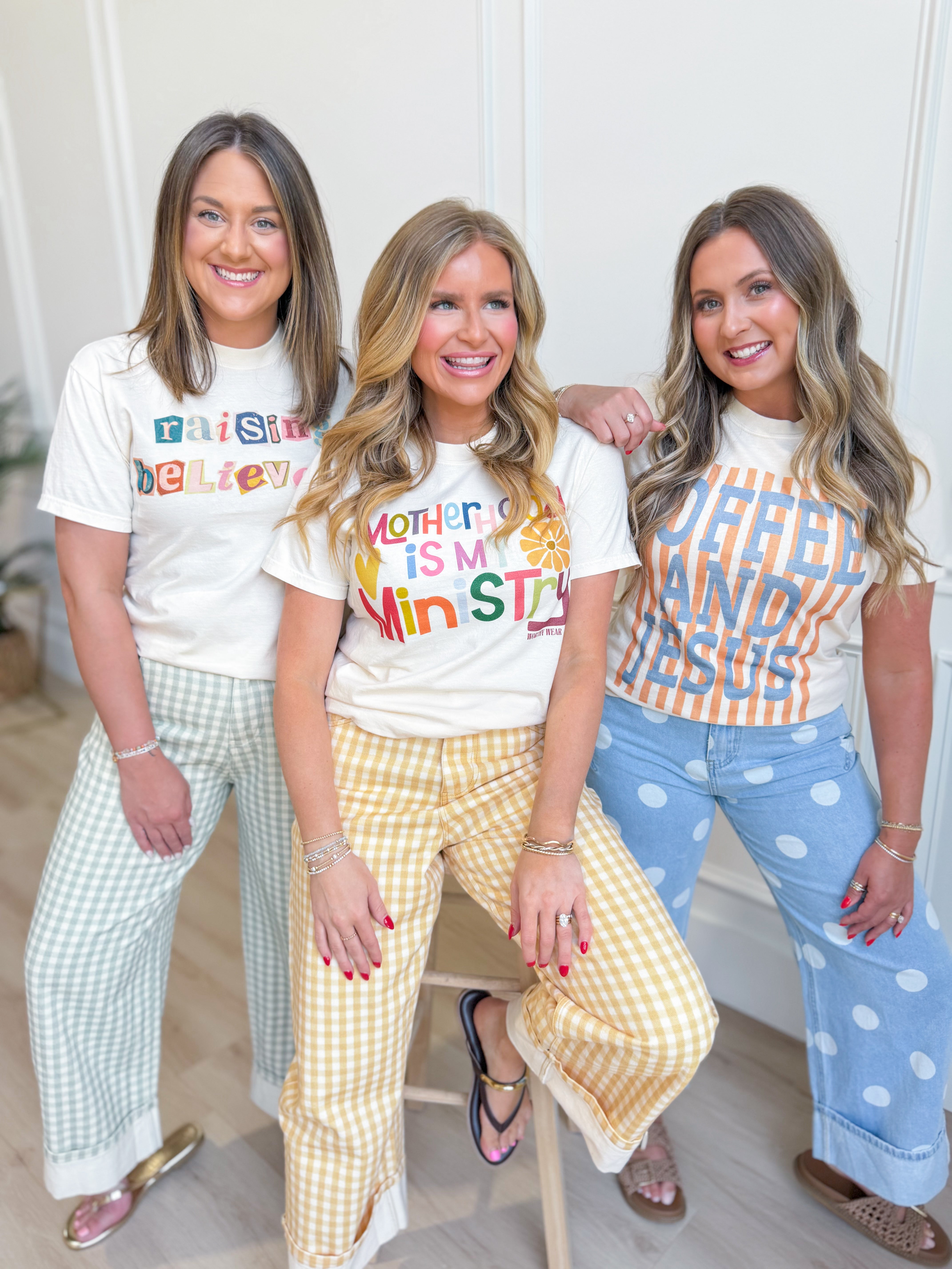 Worthy Wear Motherhood Is My Ministry graphic t-shirt with bold text, casual fit, perfect for moms embracing their faith and motherhood.