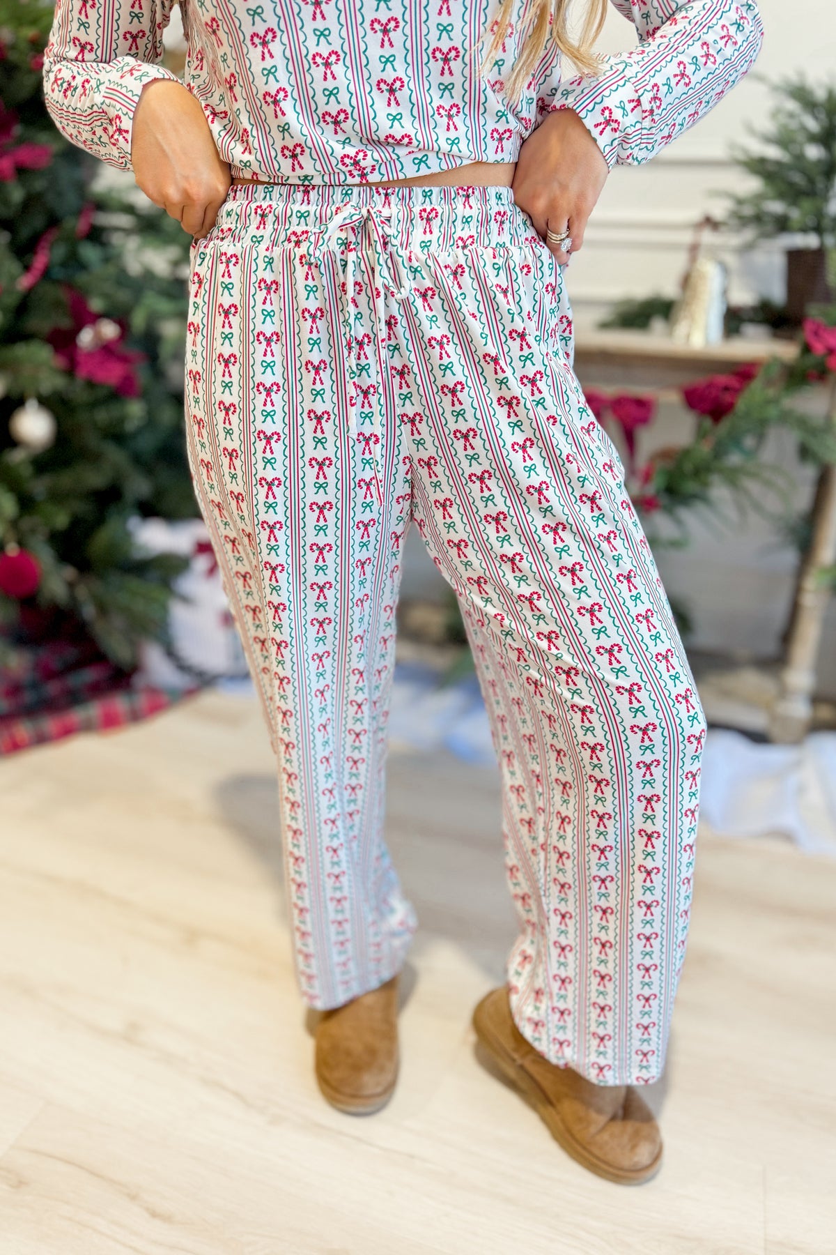 Mary Square Annie Peppermint Twist pajama set featuring 156 pants with festive peppermint patterns and comfortable sleepwear fit.