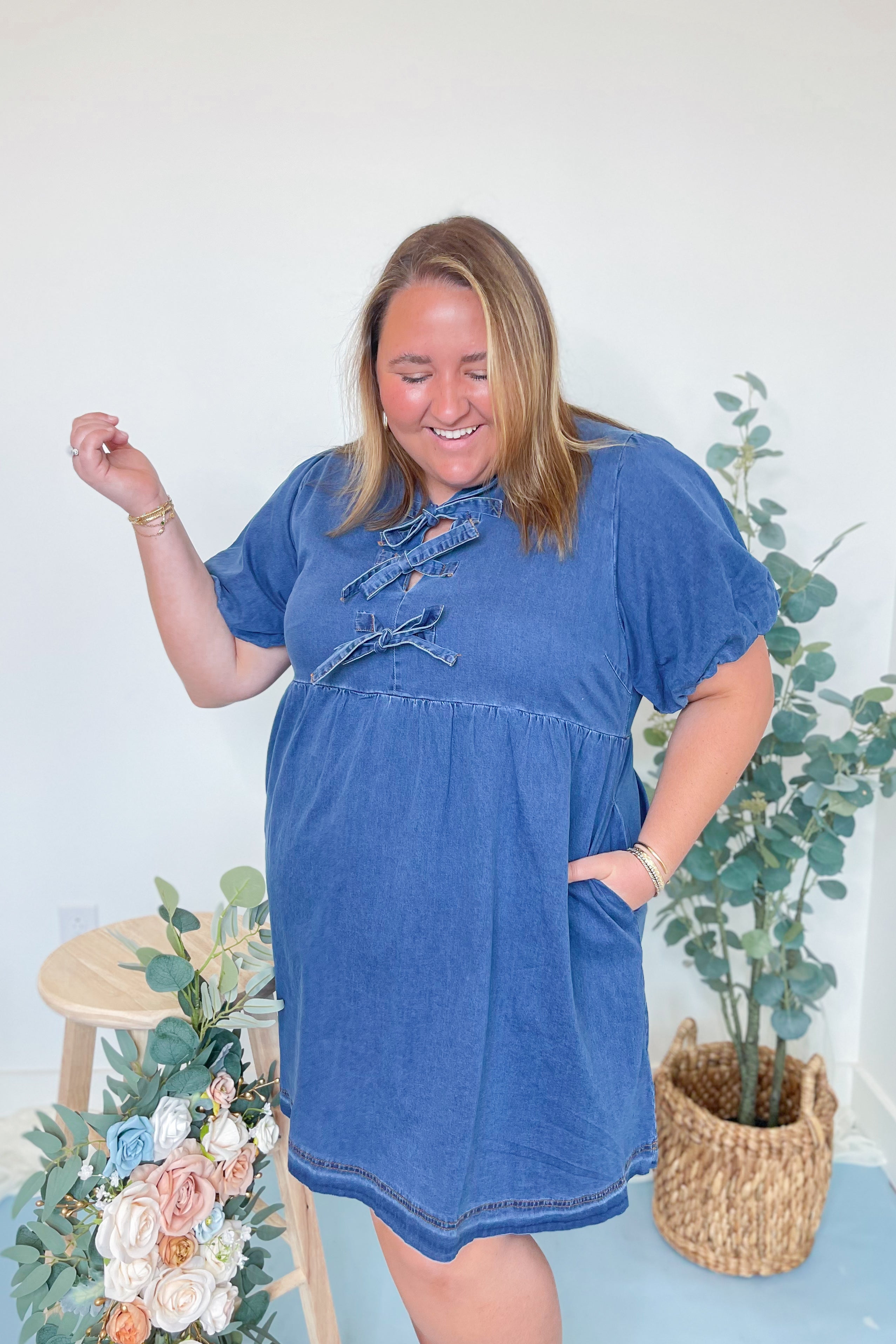 Heather Balloon Sleeve Peplum Denim Dress - Be You Boutique