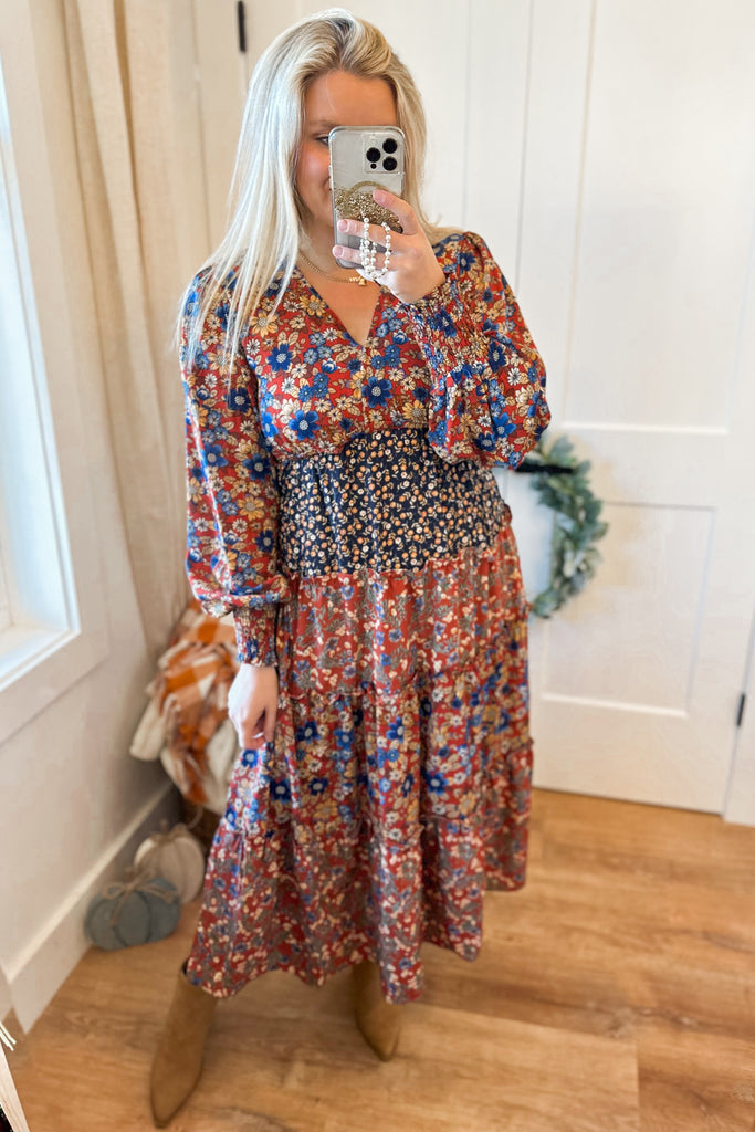 Marsha V-Neck Floral Print Midi Dress - Be You Boutique