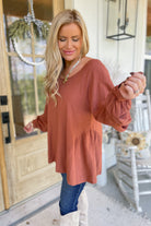 Mary Round Neck Back Tie Flare Balloon Sleeve Blouse [S-3X] - Be You Boutique