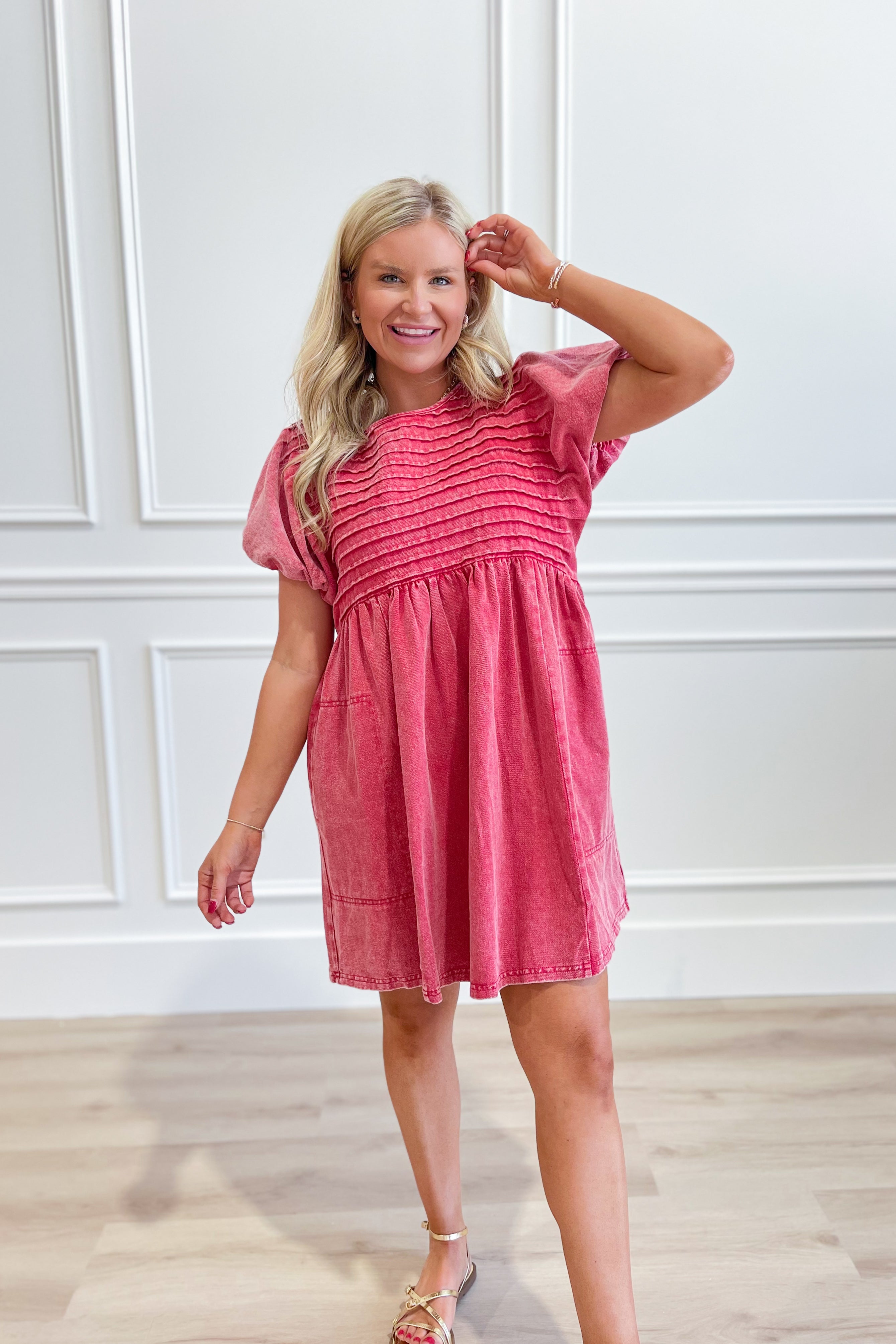 Shea Short Sleeve Pintuck Twill Dress - Be You Boutique
