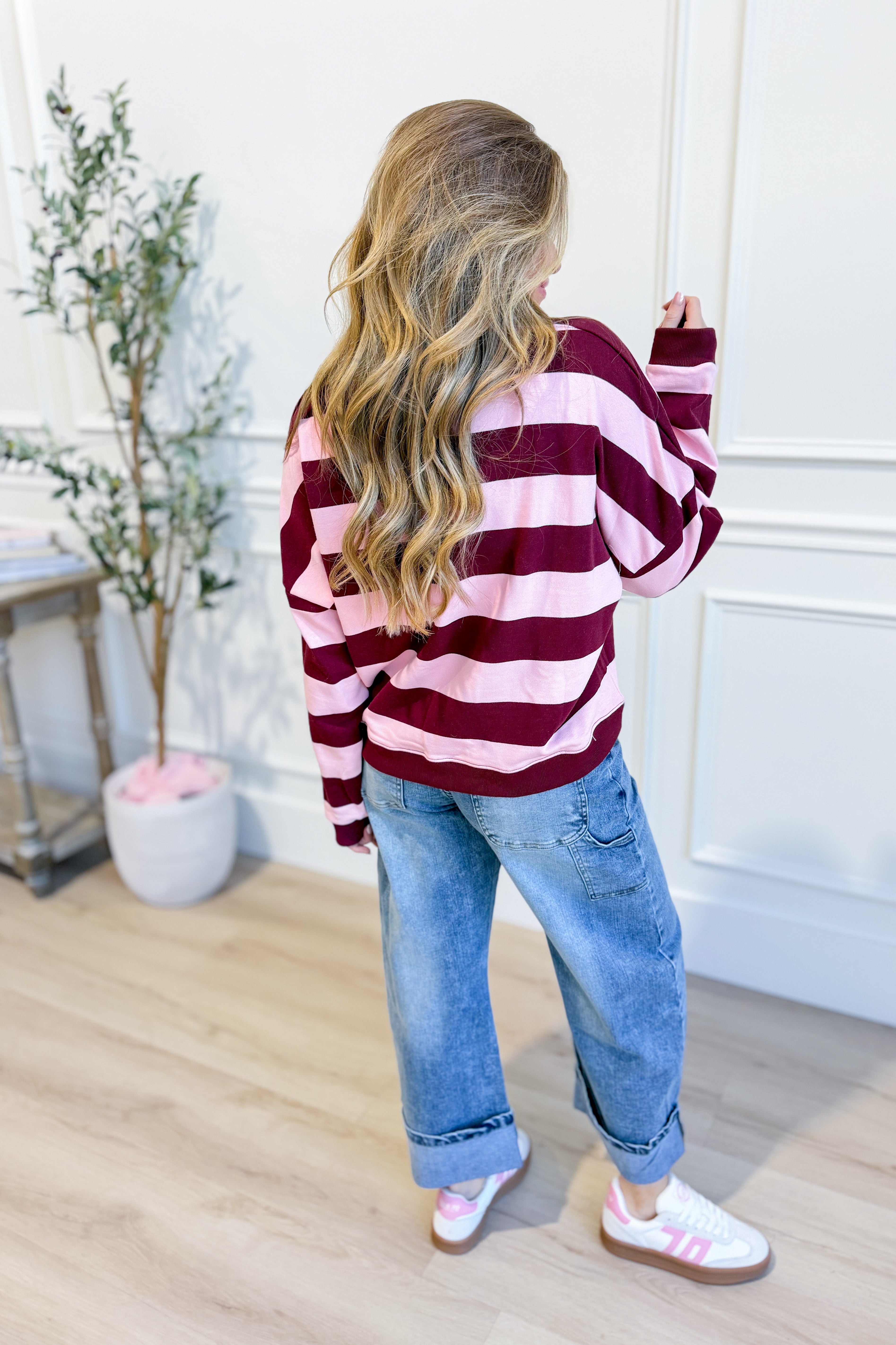 Wishlist Manny striped ribbed cuff pullover, casual top with colorful horizontal stripes and ribbed details in a relaxed fit.