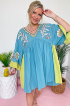 Tucker Embroidered 3/4 Sleeve Dress - Be You Boutique