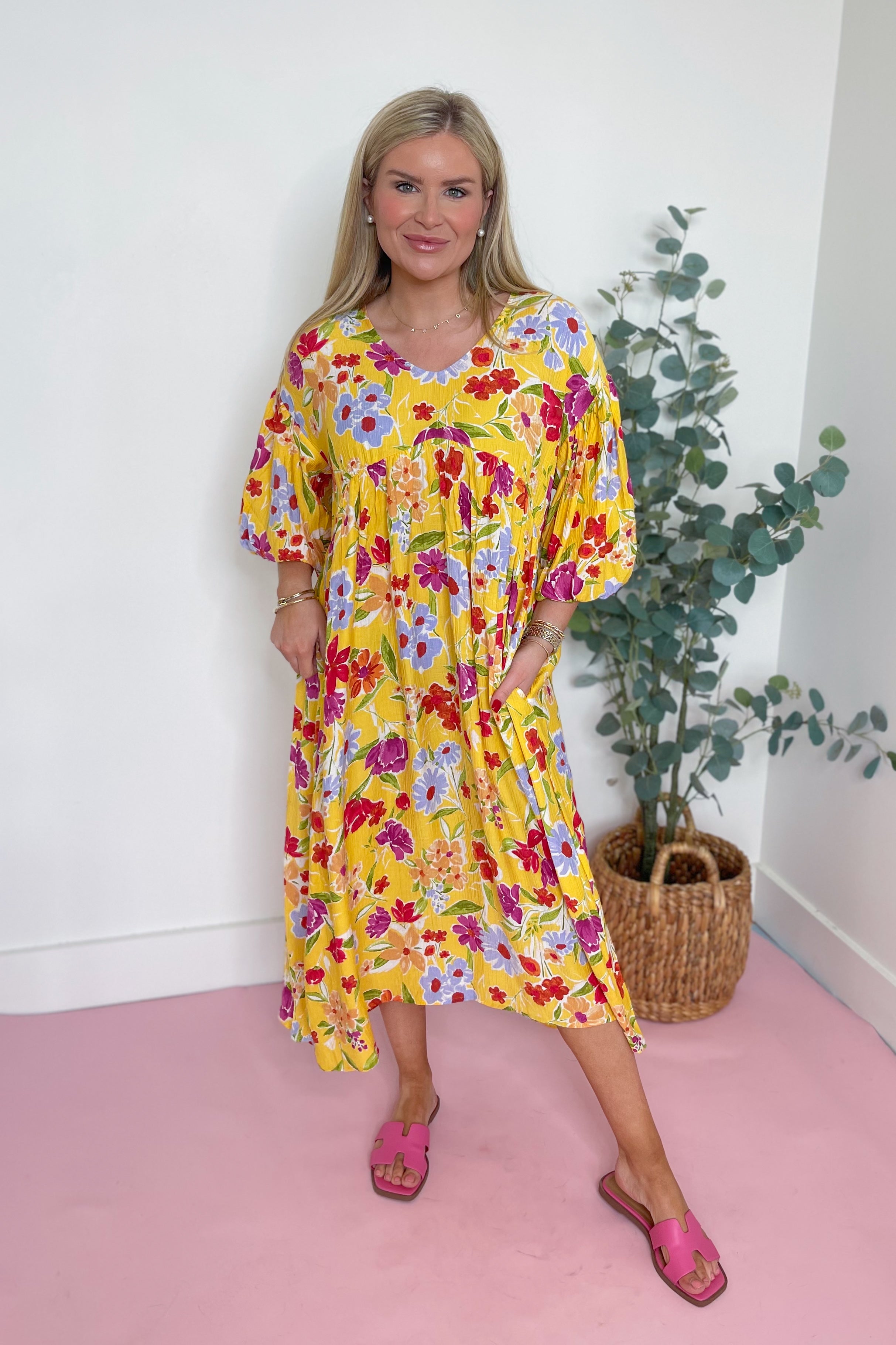Serena Blossom Print Bubble Sleeve Maxi Dress - Be You Boutique