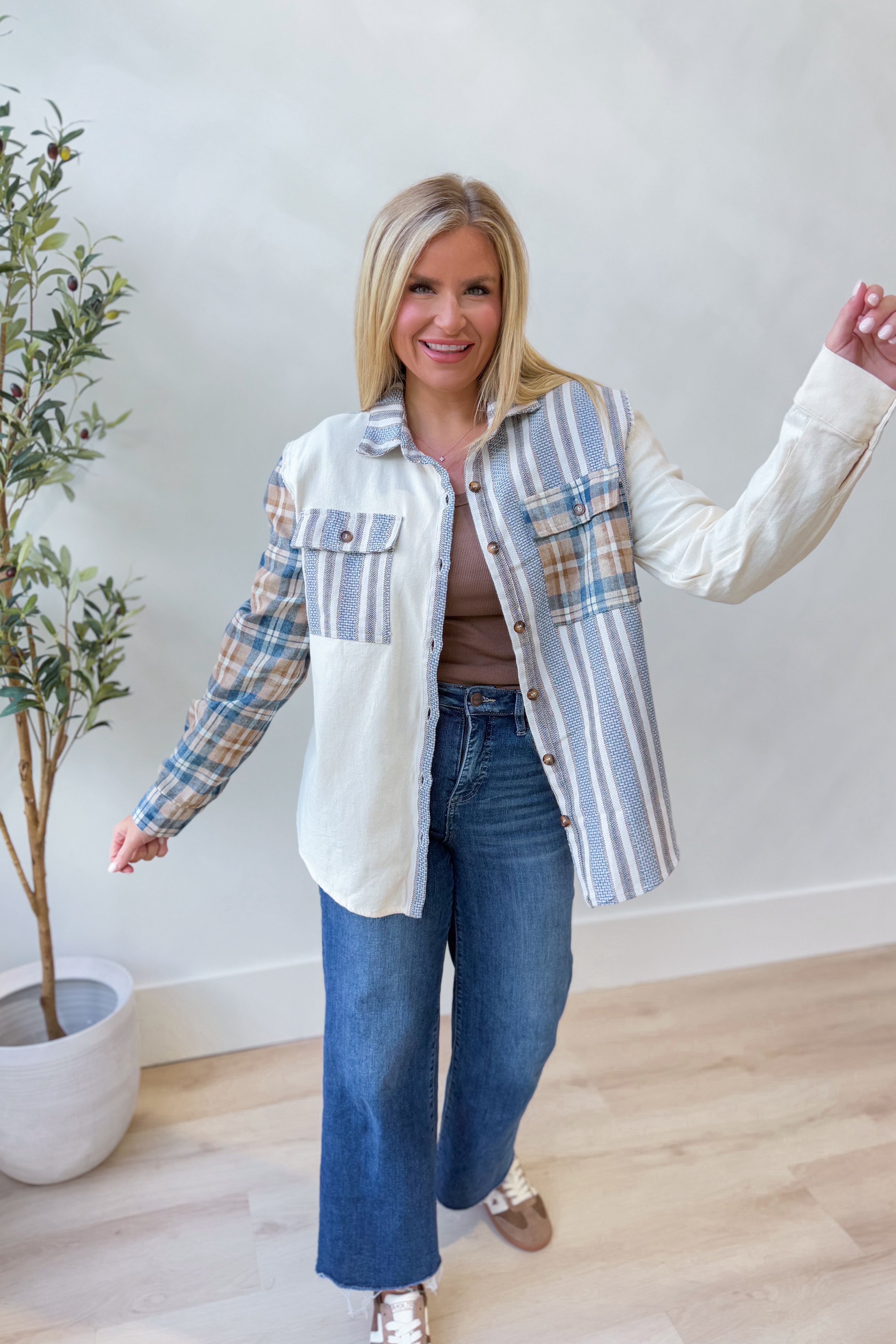 Mia Plaid Long Sleeve Terry Knit Shacket - Be You Boutique