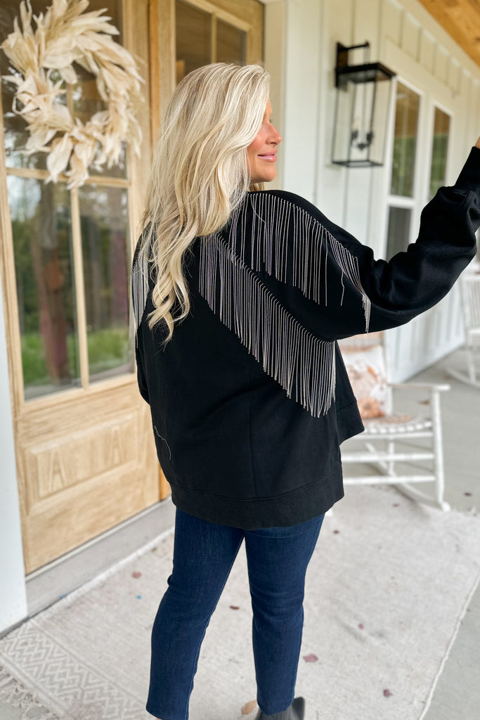 Shayla Metal Fringe Detail Oversized Sweatshirt Top - Be You Boutique