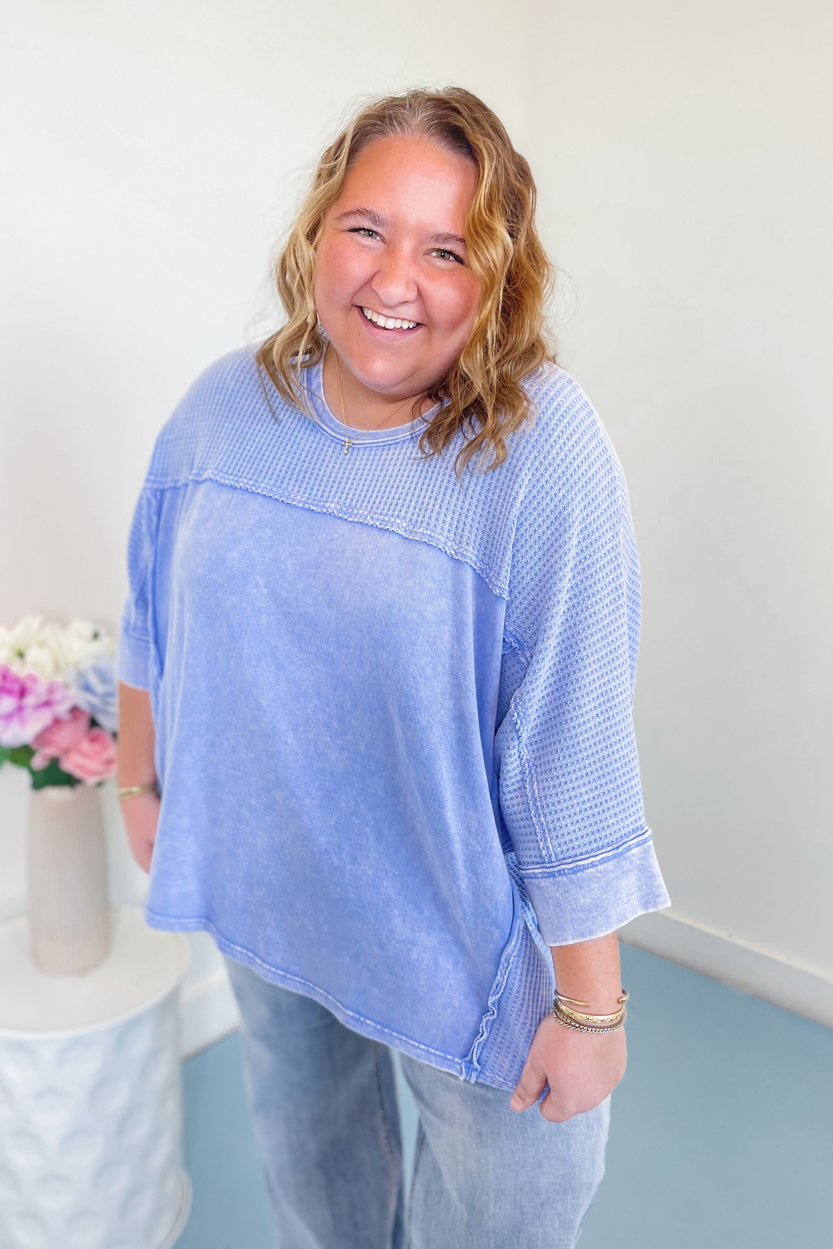 Perry Thermal Mix Terry Knit Mineral Washed Knit Top - Be You Boutique