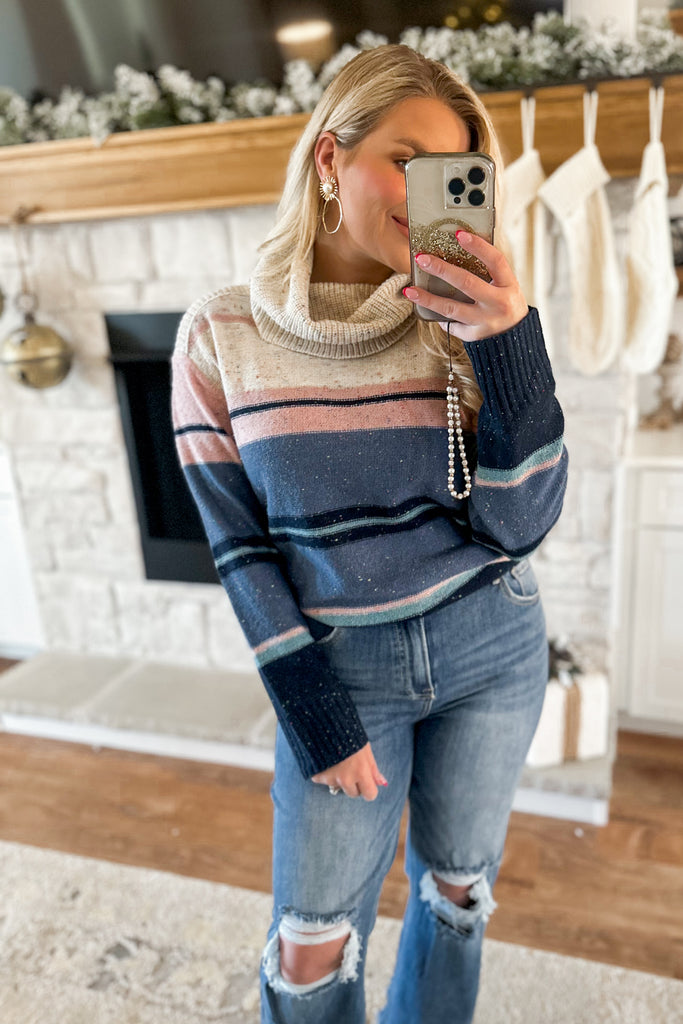 Lee Classic Long Sleeve Cowl Neck Striped Sweater - Be You Boutique